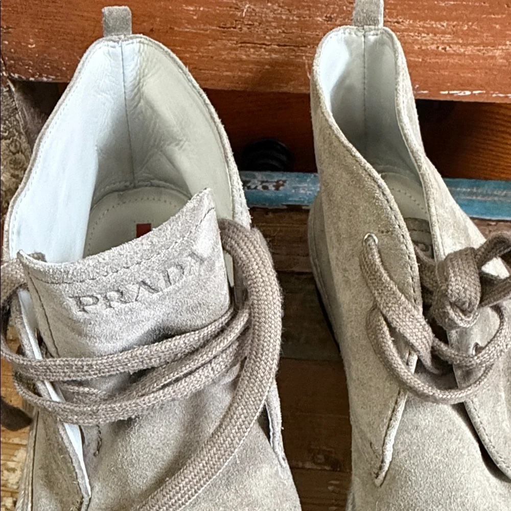 PRADA Men’s Suede Lace-Up Shoes in Taupe Size 8.5 - Picture 9 of 10